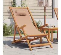 Mandloder Chaise de plage pliable en bois massif d'eucalyptus taupe avec finition à l'huile et tissu, chaise de jardin réglable pour les loisirs en plein air, charge maximale 110 kg, avec coussin pour