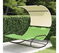 Mandloder Chaise longue à bascule double avec toit pare-soleil, vert et crème, 175,5 x 137,5 x 182,5 cm, pour jardin, terrasse, piscine, résistante aux intempéries, détente pour 2 personnes