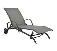 Mandloder Chaise longue de jardin - En acier et textilène - Avec roulettes - Dossier réglable - Imperméable - Pour terrasse, plage et jardin - Gris - 200 x 58 x 32 cm