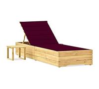 Mandloder Chaise longue de jardin en pin imprégné avec dossier réglable, coussin confortable bordeaux et table d'appoint pratique pour terrasse et jardin