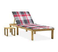 Mandloder Chaise longue de jardin en pin imprégné - Chaise longue réglable avec table et coussin - 200 x 70 cm - Chaise longue pour terrasse et plage - Longue durée de vie