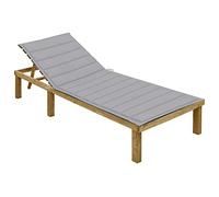 Mandloder Chaise longue de jardin, relax, en bois de pin imprégné, 200 x 70 cm, avec coussin gris, dossier réglable, pour terrasse, balcon, piscine, longue durée de vie