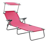 Mandloder Chaise longue pliable avec toit pare-soleil en acier thermolaqué rose avec dossier réglable pour jardin, plage et terrasse, jusqu'à 120 kg