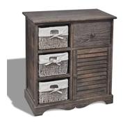Mandloder Commode à 3 paniers, marron, 60 x 30 x 63 cm, en bois de Paulownia, style maison de campagne, armoire pour salon, chambre à coucher et salle de bain, solution de rangement robuste