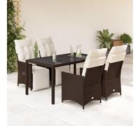 Mandloder Ensemble bistro de jardin 5 pièces en polyrotin marron avec fauteuils réglables avec coussins résistants aux UV pour terrasse, balcon, extérieur