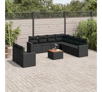 Mandloder Ensemble de 10 canapés de jardin, en polyrotin noir, plateau de table en bois d'acacia, résistant aux UV, meubles d'extérieur modulaires pour terrasse, balcon, salon