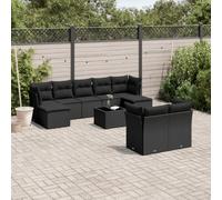 Mandloder Ensemble de 10 meubles de jardin en polyrotin noir - Ensemble de meubles de conversation avec coussins - Meubles de balcon