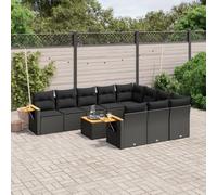 Mandloder Ensemble de 11 canapés de jardin en rotin synthétique noir avec coussins, espace de rangement, résistant aux UV, 62 x 62 x 69 cm, pour terrasse, balcon, extérieur, parcours de conversation