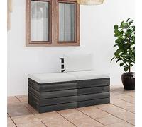 Mandloder Ensemble de 2 canapés de jardin en palettes avec coussins, blanc crème, bois de pin, design modulaire pour terrasse, balcon, détente extérieure confortable