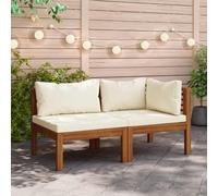 Mandloder Ensemble de 2 canapés, en bois d'acacia massif, coussins blancs crème, traités à l'huile, meubles de jardin, meubles d'extérieur, meubles de balcon, durable