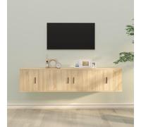 Mandloder Ensemble de 3 meubles TV en bois de chêne Sonoma 100/40 cm de large, design moderne, montage mural, grand espace de rangement pour salon, chambre à coucher, médias, DVD