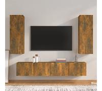 Mandloder Ensemble de 4 meubles TV en bois de chêne fumé, moderne, montage mural, avec beaucoup d'espace de rangement, pour salon, chambre à coucher, 2 x 80 x 30 x 30 cm, 2 x 30,5 x 30 x 90 cm