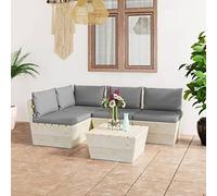 Mandloder Ensemble de 5 canapés de jardin, en palettes, avec coussins, en bois d'épicéa imprégné, pour terrasse, balcon, gris, ensemble de meubles d'extérieur