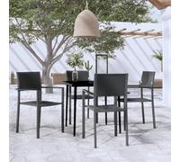 Mandloder Ensemble de 5 meubles de jardin robustes avec table en verre et 4 chaises aspect rotin, cadre en acier revêtu par pulvérisation pour balcon, terrasse, jardin
