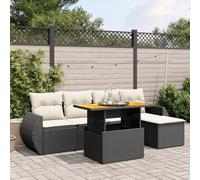Mandloder Ensemble de 6 canapés de jardin en polyrotin noir, table réglable, résistant aux UV, design modulaire pour terrasse, balcon, ensemble complet avec coussins