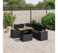 Mandloder Ensemble de 6 canapés de jardin en polyrotin noir, table réglable, résistant aux UV, meubles d'extérieur modulaires pour terrasse, balcon, ensembles de conversation de patio confortables