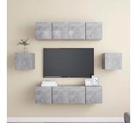 Mandloder Ensemble de 6 meubles TV gris béton, matériau en bois, montage mural, design moderne, salon, rangement multimédia, grand espace de rangement pour l'électronique grand public