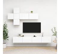 Mandloder Ensemble de 7 meubles TV en bois blanc, design moderne, montage mural, espace de rangement généreux pour salon, chambre à coucher, médias, 4 x 30,5 x 30 x 30 cm, 3 x 100 x 30 x 30 cm