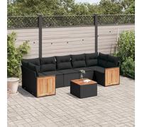 Mandloder Ensemble de 8 canapés de jardin, en polyrotin noir, plateau de table en bois d'acacia, résistant aux UV, ensemble de meubles d'extérieur modulaires avec espace de rangement, housses de