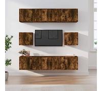 Mandloder Ensemble de 8 meubles TV en bois de chêne fumé, montage mural, 100 x 34,5 x 40 cm, console multimédia de salon avec espace de rangement, design moderne pour home cinéma