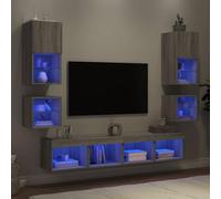 Mandloder Ensemble de 8 pièces - Meuble TV moderne avec éclairage LED RVB - Bois Sonoma gris - Montage mural - Meuble TV moderne pour salon - Espace de rangement polyvalent