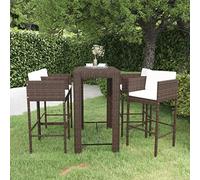 Mandloder Ensemble de bar de jardin 5 pièces avec coussins, table en polyrotin marron, 100 x 60,5 cm, pour terrasse et balcon, résistant aux intempéries, ensemble de salle à manger d'extérieur