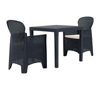Mandloder Ensemble de bistrot 3 pièces en plastique aspect rotin anthracite, résistant aux intempéries, facile à nettoyer, pour jardin, terrasse, balcon, avec 2 coussins d'assise