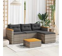 Mandloder Ensemble de canapé de jardin 3 pièces en polyrotin gris avec plateau en bois d'acacia résistant aux UV avec coussins pour terrasse, balcon, extérieur, 177 x 65 x 66 cm