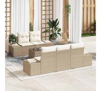 Mandloder Ensemble de Canapé de Jardin 6 Pièces Beige et Crème en Poly Rotin Modulable Résistant aux Intempéries pour Terrasse Balcon Résistant aux UV avec Table Réglable en Hauteur Durable Léger