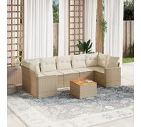 Mandloder Ensemble de canapé de jardin 8 pièces - Beige - En polyrotin - Table en bois d'acacia résistant aux UV - Design modulaire pour terrasse et balcon - Avec coussin avec housse lavable