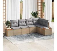 Mandloder Ensemble de canapé de jardin avec coussins 5 pièces Beige Poly rotin modulaire résistant aux intempéries et aux UV pour terrasse et jardin, durable, léger, 625 kg Poids max