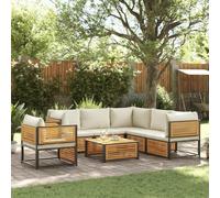 Mandloder Ensemble de canapé de jardin, bois d'acacia et acier, coussins blanc crème, kit de conversation pour balcon, terrasse, résistant aux intempéries