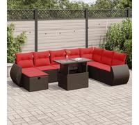 Mandloder Ensemble de canapé de jardin de 9 pièces en polyrotin noir - Ensemble de salon d'extérieur modulaire avec coussins, espace de rangement, table pliante pour terrasse, balcon, résistant aux UV