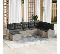 Mandloder Ensemble de canapés en polyrotin avec coussins, modulables, résistants aux intempéries, aux UV, compartiments de rangement, pour jardin, terrasse, 7 places, gris clair