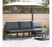Mandloder Ensemble de meubles de jardin avec coussins, canapé lounge 3 pièces, anthracite, 240 x 80 x 71 cm, en acier revêtu par pulvérisation, résistant aux intempéries, pour patio et terrasse