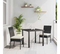 Mandloder Ensemble de salle à manger de jardin, 3 pièces, noir, en polyrotin résistant aux UV, avec table et 2 chaises, cadre en acier revêtu par pulvérisation, ensemble de meubles de balcon durable