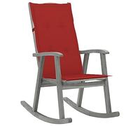 Mandloder Fauteuil à bascule en bois massif d'acacia gris avec coussin, meubles de jardin vintage à dossier haut pour extérieur et salon, 57 x 100 x 117 cm, charge maximale 110 kg, durable, résistant