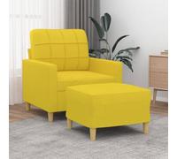Mandloder Fauteuil avec tabouret jaune clair - 60 cm de large - Revêtement en tissu - Structure en métal robuste - Rembourrage confortable - Pour salon - Design moderne
