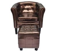 Mandloder Fauteuil club avec repose-pieds, cuir synthétique marron, cadre en bois, 69,5 x 62 x 71 cm, max. 110 kg, pour salon, bureau, salle de réception, fauteuil d'appoint confortable