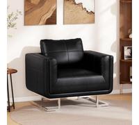Mandloder Fauteuil cube noir, cuir synthétique avec 19 % de cuir véritable, pieds chromés, 85,5 x 63 x 74 cm, fauteuil de salon robuste pour salon et bureau, grand confort d'assise