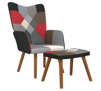 Mandloder Fauteuil de relaxation avec tabouret, tissu patchwork, multicolore, design moderne, cadre en acier, pieds en bois, pour salon, chambre à coucher, détente