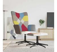 Mandloder Fauteuil de relaxation avec tabouret, tissu patchwork multicolore, pivotant, avec repose-pieds, confortable pour salon, chambre à coucher, bureau, structure en acier, design moderne