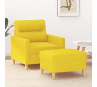 Mandloder Fauteuil jaune clair avec tabouret, assise en tissu de 60 cm de large, structure en métal robuste, rembourrage confortable, pour salon, coin lecture, télévision détendue