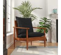 Mandloder Fauteuil noir en cuir véritable, acacia massif, 52 x 65 x 72 cm, chaise de salon confortable, fauteuil de salon robuste, fauteuil d'accentuation confortable pour une assise détendue, style