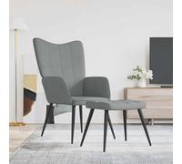 Mandloder Fauteuil relax avec tabouret en tissu gris clair, design moderne, fauteuil de salon confortable pour salon, chambre à coucher, bureau, cadre en acier, pieds en bois, grand confort, capacité