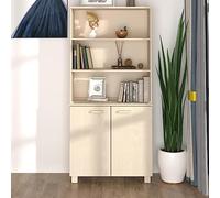 Mandloder Hamar - Buffet haut en bois de pin massif - Marron miel - 85 x 35 x 180 cm - Avec portes et compartiments ouverts - Robuste - Pour salon, salle à manger