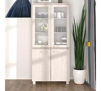 Mandloder HAMAR Buffet haut en bois massif de pin blanc, 85 x 35 x 180 cm, armoire de rangement avec portes, buffet robuste pour salon, salle à manger
