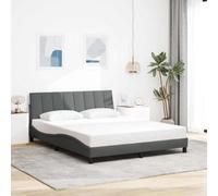 Mandloder Hanko Cadre de lit gris foncé 160 x 200 cm, housse en tissu avec tête de lit, design ondulé, cadre en métal, sommier à lattes en contreplaqué pour matelas >/=15 cm, chambre moderne