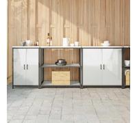 Mandloder Kit de rangement de cuisine, 3 pièces, argent, acier galvanisé, 240 x 50 x 92 cm, armoire de cuisine industrielle avec 6 étagères, solution de rangement polyvalente