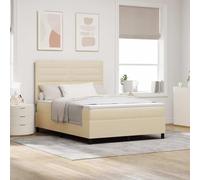 Mandloder Lit à Ressorts Box Spring avec Matelas Ferme-Moyen, Tête de Lit Réglable, Cadre en Bois Solide, Tissu Respirant Crème 140 x 190 cm pour Chambre